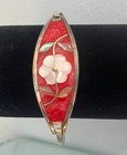Vintage Alpaca Mexico Abalone Mother Of Pearl Inlay Red Enamel Clamper Bracelet