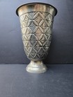 Vintage 12  Metal Silver  Vase Silver Over Brass Hand Chased Geometric Design