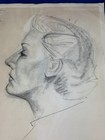 1952 Woman s Profile Charcoal Sketch  Drawing  Dated   Signed  23 5  X 18