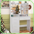 Vanity Makeup Table W  10 Led Sliding Lighted Mirror And 5 Drawers Dressing Desk