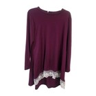 Beautiful Boho Chic Burgundy Shift Dress Tunic L Hi Low Lace Hem Long Sleeve