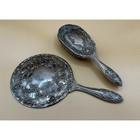 Antique Silverplate Repousse Hand Mirror And Brush Vanity Set Floral Scroll