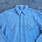 Vintage 50 s Gabardine Pearl Snap Western Shirt Size 15 Blue Light Check Snap