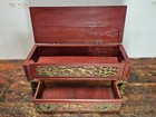 Antique Chinese Red   Gilt Carved Wood Chest Box