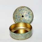 Vtg Daher Round Gold Marbled Aqua Green Emboss Mosaic Tin Art Nouveau Storage 8 