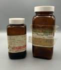Pair Of 2 Vintage Pharmacy Bottles W  Original Paper Labels Amber 1973 - Empty