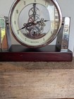 Bulova Desk Clock Silver Finish Exposed Gears Metal Wood Contemporary