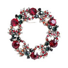 Christmas Wreath Brooch Pin    red Green Rhinestone Holiday Jewelry Gift For Women