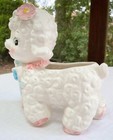 Vtg Napco Nursery Baby Lamb Planter Ceramic Pink Flower Toes Blue Bow C-7057 Euc