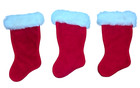 Red Felt White Faux Fur Christmas Stockings Plush Vintage Style 16  Lot Of 3