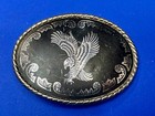 American Eagle Black   Silver Tone Mixed Metal Vintage Belt Buckle Marked W 
