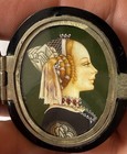 Antique Victorian Vulcanite Mourning Locket Enamel Portrait Hairwork Signed Snel