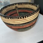 Nigerian Hausa Woven 8 5    Coiled Grass Bowl Basket Africa Red  Teal Green  Brown