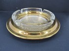 Vintage Baldwin Heavy Glass And Polished Brass 4 Slot Cigar Ashtray 2 Pieces