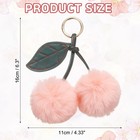 Pom Pom Keychain  Faux Rabbit Fur Fluffy Pompoms Cherry Charm  Light Pink