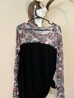 Floral Mesh Tunic Blouse Black Multicolor Long Sleeve Knot Accent 3x