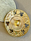 Antique French Champleve Enamel Painted Floral Brass Button Pierced Edge