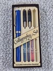 Vintage Sheaffer Calligraphy Blue Fountain Pen Set In Case Clean Usa