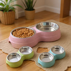 Double Pet Bowls Dog Food Water Feeder Stainless Steel Pet Drinking Dish Feeder 