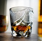 9oz  Hand Cut Gray Flame Crystal Glass Whiskey Glasses Tumbler Kiriko Drinkware