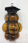 Vintage Caged Glass Amber Lantern Lamp Mexico With Hanging Bracket 16 Inches
