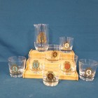  Vintage Federal Glass Baronet Lion Crest Rocks Cocktail Glasses Pitcher 