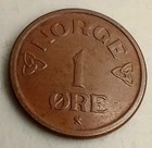 One 1 Ore 1954 Norway Tiny Coin Norge Haakon Vii H7