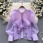 Women Mesh Tops Sheer Ruffles Shirts Blouse Princess Retro Casual Long Sleeve