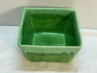 Vintage Glazed Pottery Mid Century Planter Green Drip Footed 5x5x3 In