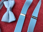 Mens Solid Butterfly Bow Tie  Suspenders  Hanky Set Baby Blue Wedding Party Prom