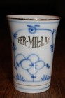 Antique Flow Blue Onion Fer-mil-lac Stomach Stabilizer Pharmacy Cup Fermillac