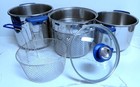 5pcs Seb Diffusal 2 Stock Pots 1 Lid   Steamer   Fry Basket 1810 St Steel France