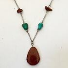 Turquoise And Coral Necklace Sterling Silver Boho Southwestern Natural Stone