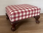 Vintage Red Plaid Upholstered Wood Foot Stool Rectangle 14  X 18  Farmhouse Xmas