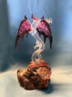 Glass Dragon Figurine - Hand Blown Glass Art  Medieval Dragon On Wood Stump