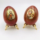 Religious Icon Wooden Egg Gold-tone Stand Virgin Mary Jesus Orthodox 3 Inch