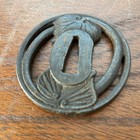 Ancient Iron Lotus Tsuba Openwork Samurai Sword Fitting Used