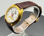 Disney Store Mickey Mouse Vintage Watch Date New Battery Gold Tone Leather