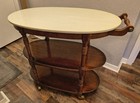 Vintage 1970s Marble Top Tea Cart In Mahogany 3 Tier In Very Good Condition 