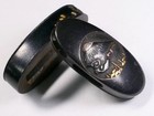 Edo Japan Antique Shakudo Nara School Mount Fuji Fuchi Kashira Sword Fittings