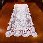 Vintage Hand Crochet Table Runner Dresser Scarf Rectangle Lace Doily Wedding