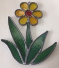 Vintage Stained Glass Sunflower Flower Suncatcher  Green Red Yellow Panel