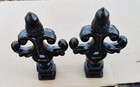 Fleur De Lis Style Cast Iron Finial W  Acorn Top Black Paint 6  High