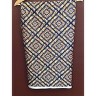 Vintage Unbranded Floral Fabric Retro 70s Mod Bohemian Geometric Medallion Navy