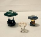 Trio Of Vintage Mushroom Art Glass Paperweights Blue Green