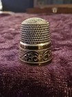 Antique Simons Bros Sterling Silver Gold Band Thimble Size 8 Floral Scroll 1890