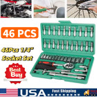 46 pcs Socket Wrench Set 1 4  Drive Ratchet Metric Kit Garage Car Repair Tool Us