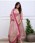 Women New Trending Permium Glass Tissue Fabric Embroidery Kurta Pant Set 