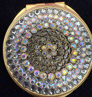 Elegant Vintage-inspired Rhinestone Compact Mirror With Magnifier-pre-owned