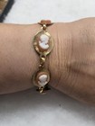 Vtg Gold Tone Orange White Cameo Bracelet